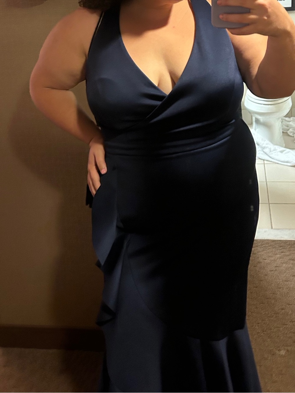 DJ-Jaz Navy Ruffle Midi Dress - Sleeveless V-Neck Evening Dress